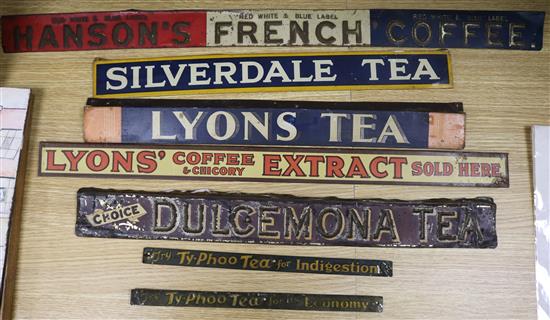 Seven coffee and tea advertising signs